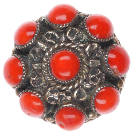 sz6 Darlene & Dickie Charlie Zuni sterling silver coral cluster ring