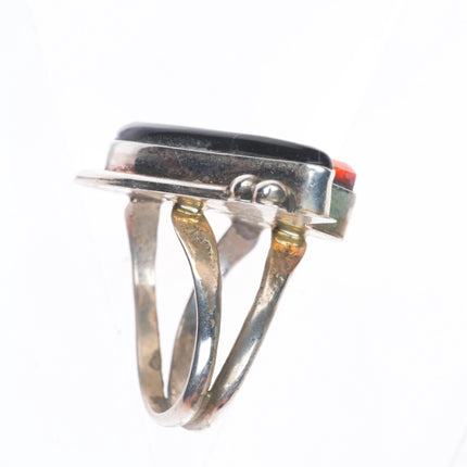 sz11.5 Ray Jack Navajo sterling silver micro-inlay spiny oyster bear ring