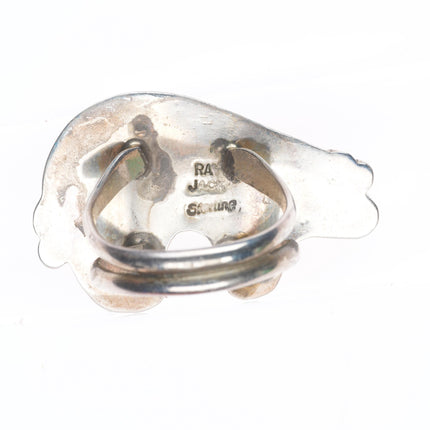 sz11.5 Ray Jack Navajo sterling silver micro-inlay spiny oyster bear ring