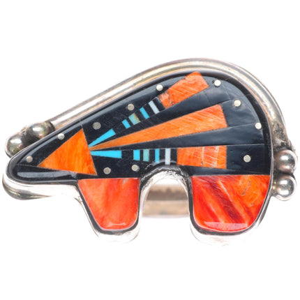 sz11.5 Ray Jack Navajo sterling silver micro-inlay spiny oyster bear ring