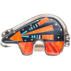 sz11.5 Ray Jack Navajo sterling silver micro-inlay spiny oyster bear ring