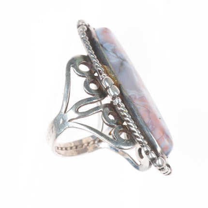 sz8.5 Vintage Native American sterling silver Lacy Agate pink/purple/white ring