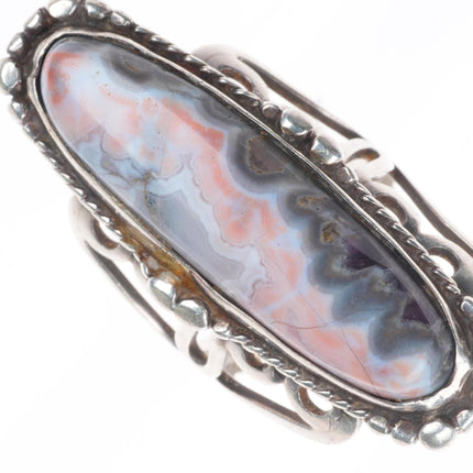 sz8.5 Vintage Native American sterling silver Lacy Agate pink/purple/white ring