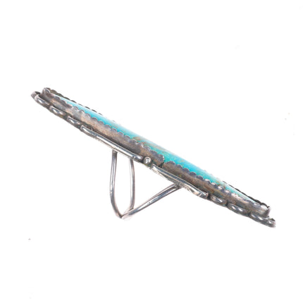 sz8 Long vintage Navajo sterling silver and nice turquoise ring