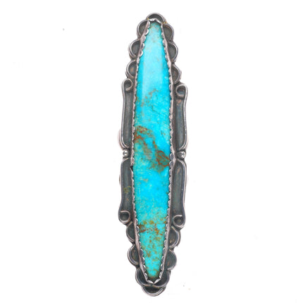 sz8 Long vintage Navajo sterling silver and nice turquoise ring