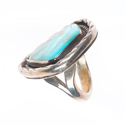 sz9 Big vintage Navajo sterling silver rope bezel ring with nice turquoise