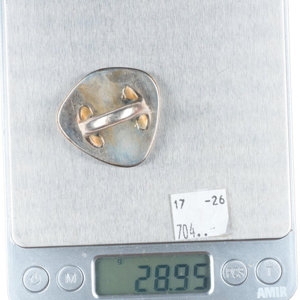 sz9 Big vintage Navajo sterling silver rope bezel ring with nice turquoise