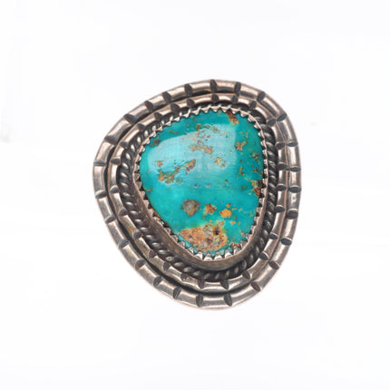 sz7 Vintage Navajo sterling silver ring with nice green turquoise