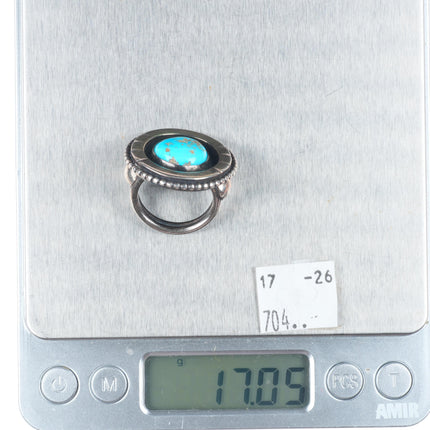 sz8 vintage Navajo sterling silver shadowbox ring with nice turquoise