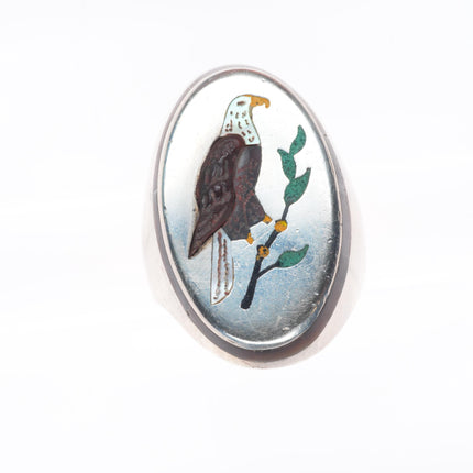 sz9.5 Henry & Linda Barber Navajo sterling silver patriotic American eagle ring