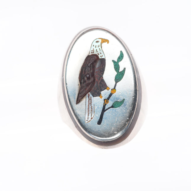 sz9.5 Henry & Linda Barber Navajo sterling silver patriotic American eagle ring