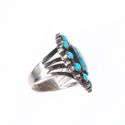 sz7.5 Vintage Navajo or Zuni high grade turquoise satellite ring sterling silver