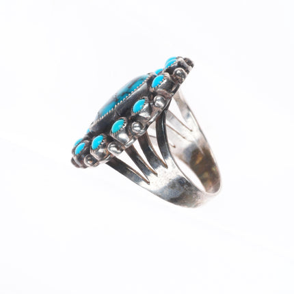 sz7.5 Vintage Navajo or Zuni high grade turquoise satellite ring sterling silver