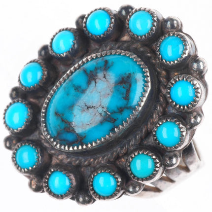 sz7.5 Vintage Navajo or Zuni high grade turquoise satellite ring sterling silver