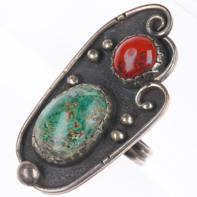 sz7 Jack Harrison 1976 Vintage Southwest sterling silver chrysocolla/jasper ring