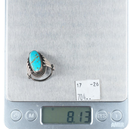 sz6 Vintage Navajo sterling silver ring with nice red web turquoise