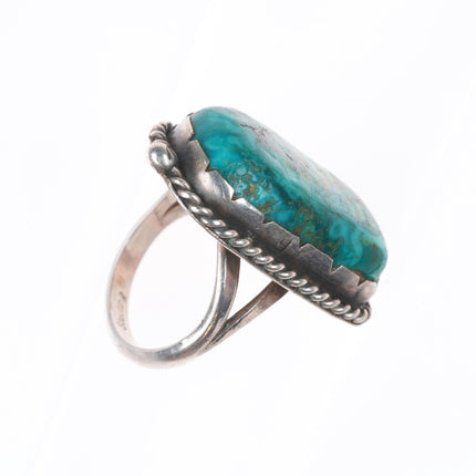 sz8 DH Vintage Navajo sterling silver ring with large nice turquoise