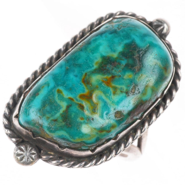 sz8 DH Vintage Navajo sterling silver ring with large nice turquoise