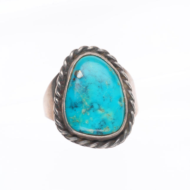 sz12 Vintage Navajo sterling silver rope bezel men's ring with turquoise