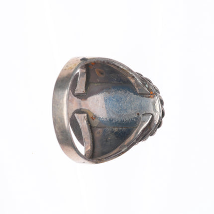 sz12 Vintage Navajo sterling silver rope bezel men's ring with turquoise