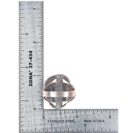 sz12 Vintage Navajo sterling silver rope bezel men's ring with turquoise