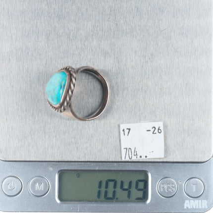 sz12 Vintage Navajo sterling silver rope bezel men's ring with turquoise
