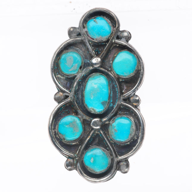 sz8.75 big  vintage Zuni sterling silver 7 stone turquoise long ring
