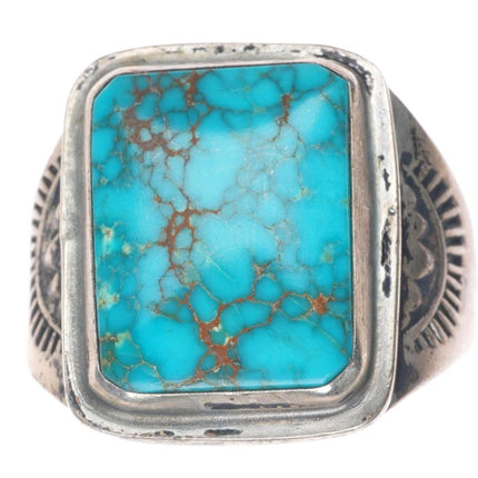 sz10 Vintage Lone Mountain turquoise Navajo sterling silver men's ring