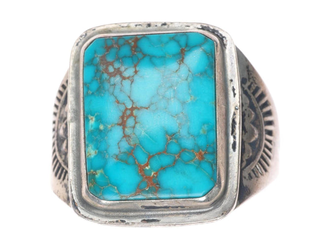 sz10 Vintage Lone Mountain turquoise Navajo sterling silver men's ring