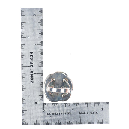 sz7.5 Vintage Navajo sterling silver green turquoise fancy rim ring