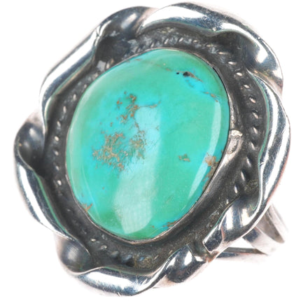 sz7.5 Vintage Navajo sterling silver green turquoise fancy rim ring