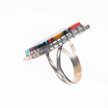 sz8 Eriacho Zuni sterling silver turquoise/coral intarsia inlay ring