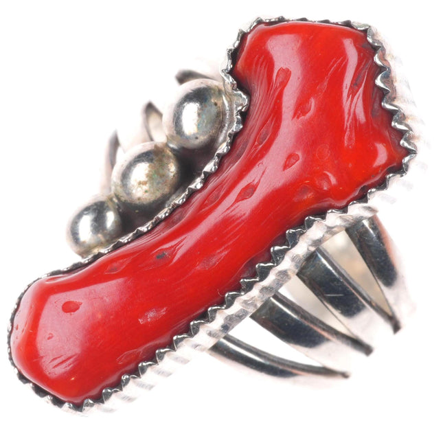 sz8 Vintage B Native American sterling silver branch coral ring