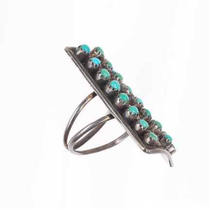sz7 vintage Zuni sterling silver 3 row snake eye turquoise ring