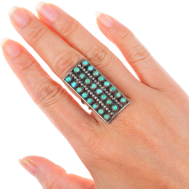 sz7 vintage Zuni sterling silver 3 row snake eye turquoise ring