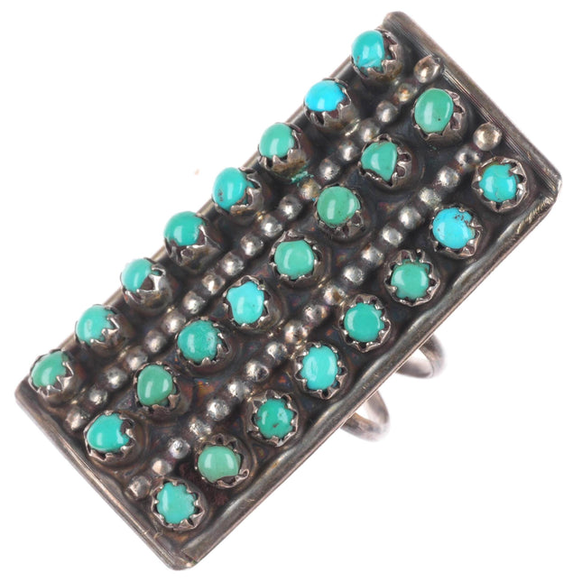 sz7 vintage Zuni sterling silver 3 row snake eye turquoise ring