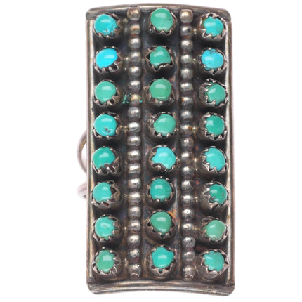 sz7 vintage Zuni sterling silver 3 row snake eye turquoise ring