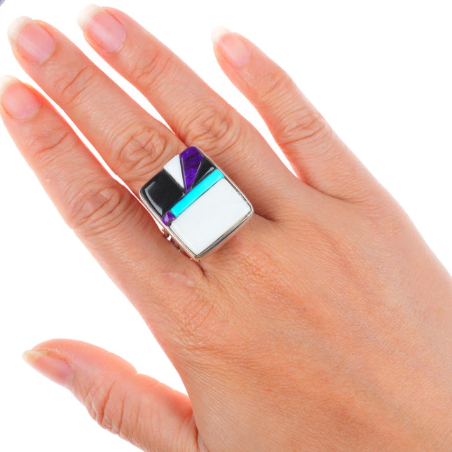 sz10 Veronica Poblano Zuni sterling silver Sugilite, Turquoise cobblestone ring