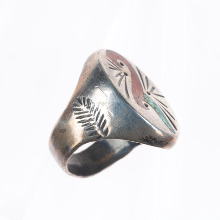 sz14 William Singer Navajo  sterling silver chip inlay turquoise men's ring
