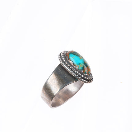 sz9 vintage Navajo sterling silver blue/green Royston turquoise rope edge ring