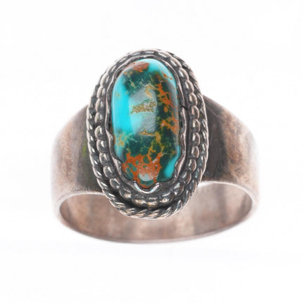 sz9 vintage Navajo sterling silver blue/green Royston turquoise rope edge ring