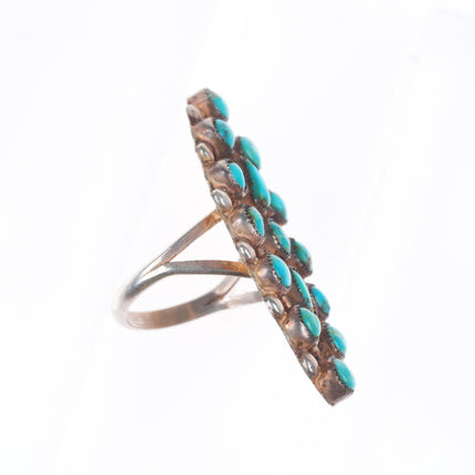 sz8.5 40's-50's vintage Zuni sterling silver snake eye turquoise cluster ring