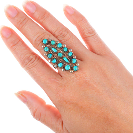 sz8.5 40's-50's vintage Zuni sterling silver snake eye turquoise cluster ring