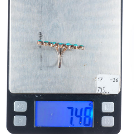 sz8.5 40's-50's vintage Zuni sterling silver snake eye turquoise cluster ring