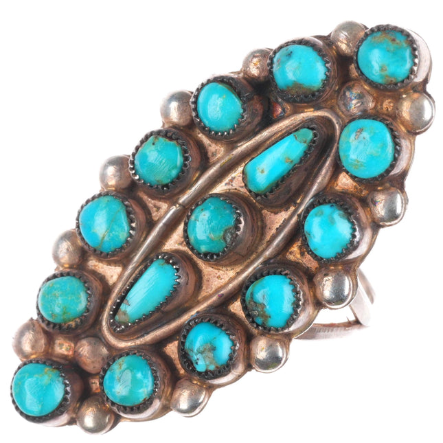 sz8.5 40's-50's vintage Zuni sterling silver snake eye turquoise cluster ring