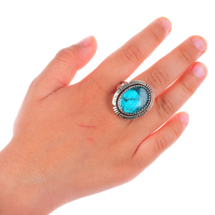 sz7 Pauline Claw Navajo sterling silver ring with nice turquoise