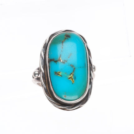 sz8 vintage Navajo sterling silver twisted rope bezel ring with turquoise