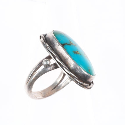 sz8 vintage Navajo sterling silver twisted rope bezel ring with turquoise