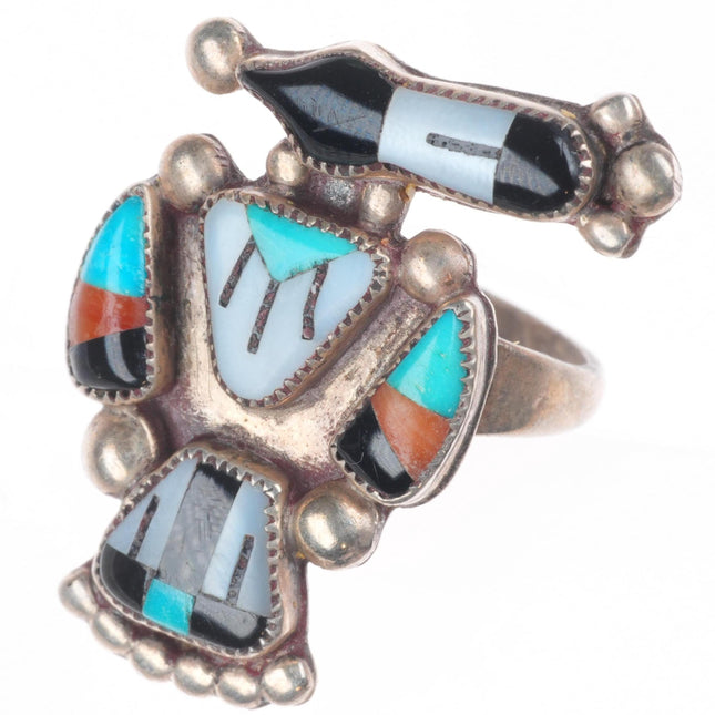sz7 vintage Lucy Ceshu Zuni sterling silver magpie channel inlay ring