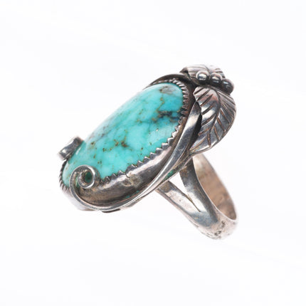 sz9 Vintage Navajo sterling silver feather ring with waterweb turquoise